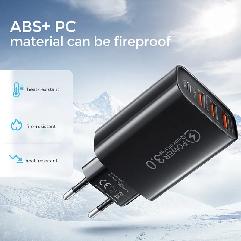 Cargador USB C de 60W PD TypeC, cargador de carga rápida QC3.0, adaptador de corriente de pared para iPhone, Xiaomi, Samsung, Huawei, cargador de viaje para teléfono