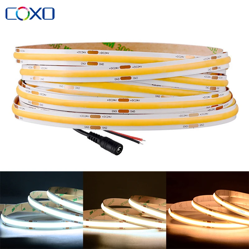 Tira de luces LED COB FCOB, 16,4 pies, 480LEDs/m, cinta Flexible regulable de alta densidad, 3000K, 4000K, 6500K, RA90, luces Led DC12V 24V