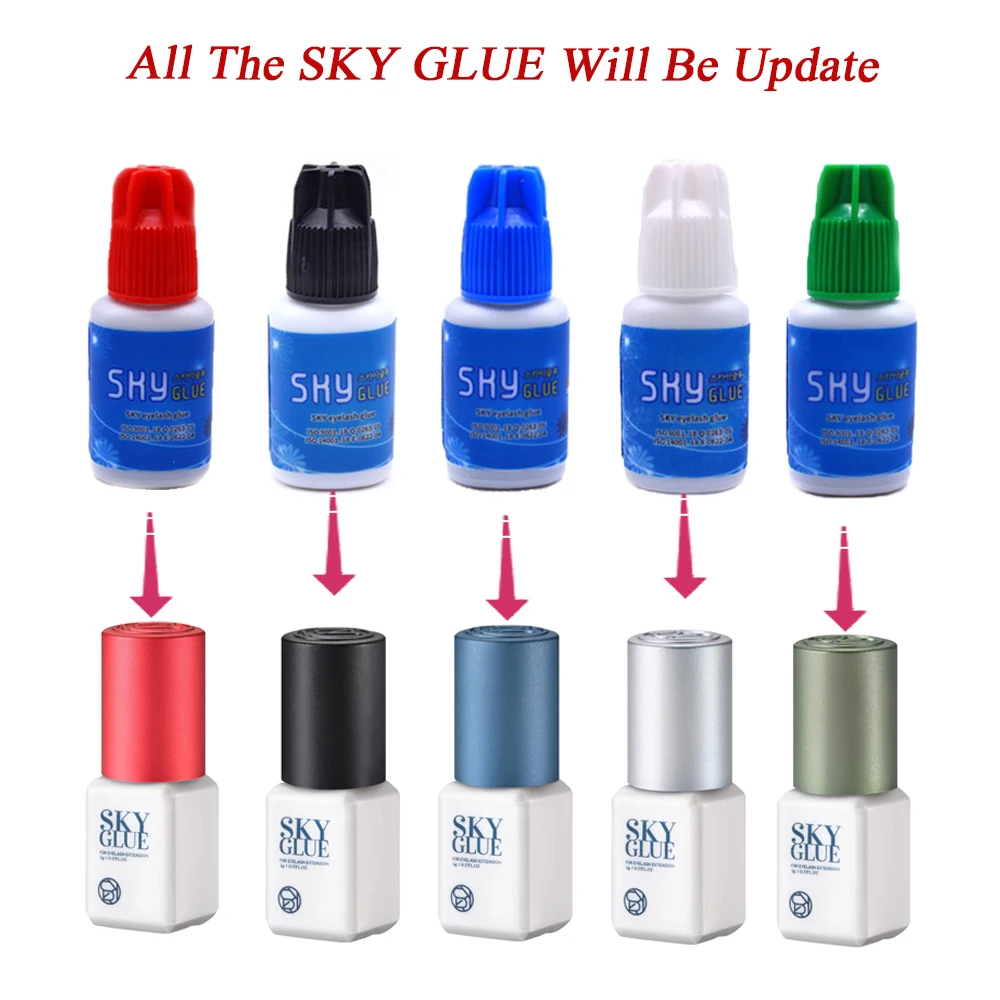 Lote de 10 Botellas de Pegamento Original Coreano para Extensiones de Pestañas Sky Glue con Tapa Roja, Tiempo de Secado de 1-2 Segundos, Duración de 6-7 Semanas, Pegamento Más Rápido y Fuerte