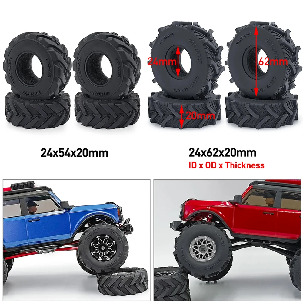 AXSPEED 4 Uds neumáticos de goma de 1,0 "neumáticos de rueda de terreno de barro 50/54/58/62/64/65mm para 1/18 1/24 Axial SCX24 TRX4M RC Micro Crawler Car