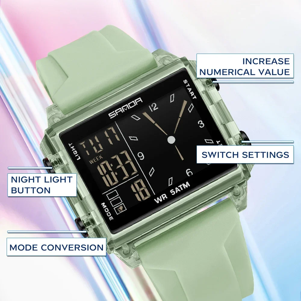 Reloj Digital SANDA de marca de lujo para hombres y mujeres, relojes deportivos con esfera cuadrada resistentes al agua, relojes con pantalla de puntero LED para hombre, relojes masculinos