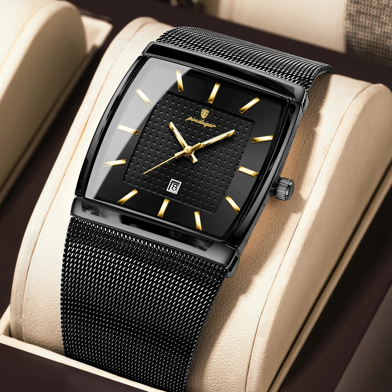 POEDAGAR, reloj de pulsera de lujo para hombre, resistente al agua, luminoso, malla de acero inoxidable, fecha, reloj para hombre, relojes de cuarzo de negocios a la moda para hombre