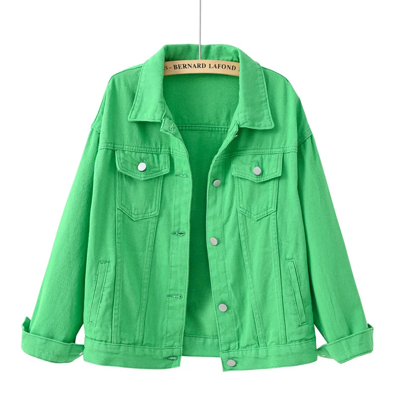 Abrigo vaquero liso corto para mujer, chaqueta vaquera holgada para primavera y otoño, prendas de vestir informales para estudiantes moradas, blanco, rosa, amarillo, rojo y negro
