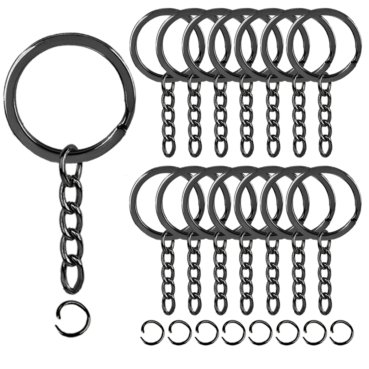 60 juegos de anillos planos para llavero, llavero de Metal a granel con cadena, anillos para saltar para llavero, soporte de resina, manualidades DIY, fabricación de joyas