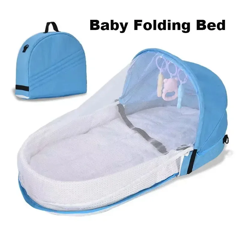 Cama de bebé práctica, cuna plegable antipresión con red y toldo, aislamiento biomimético para recién nacidos, cuna de viaje al aire libre