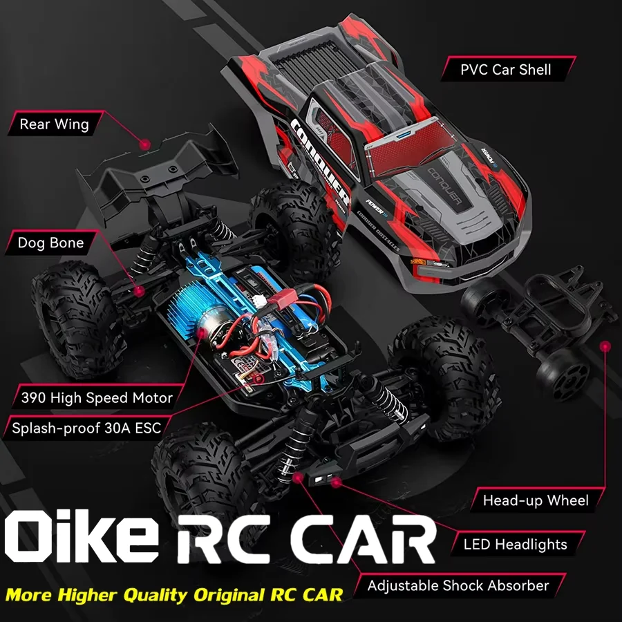 Coche de Carreras Oike RC con Luces LED, 50KM/H / 80KM/H, Motor sin Escobillas, 4WD, Control Remoto, Eléctrico, de Alta Velocidad, Monster Truck para Adultos