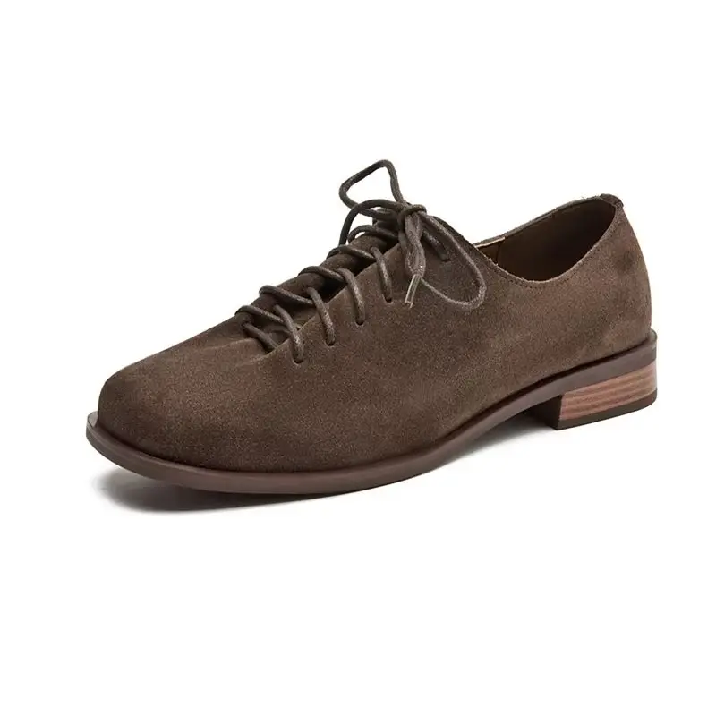 Mocasines de mujer con cordones 2025, nuevos zapatos de primavera, zapatos Oxford de piel auténtica de ante para mujer, zapatos de mujer de estilo británico de talla grande