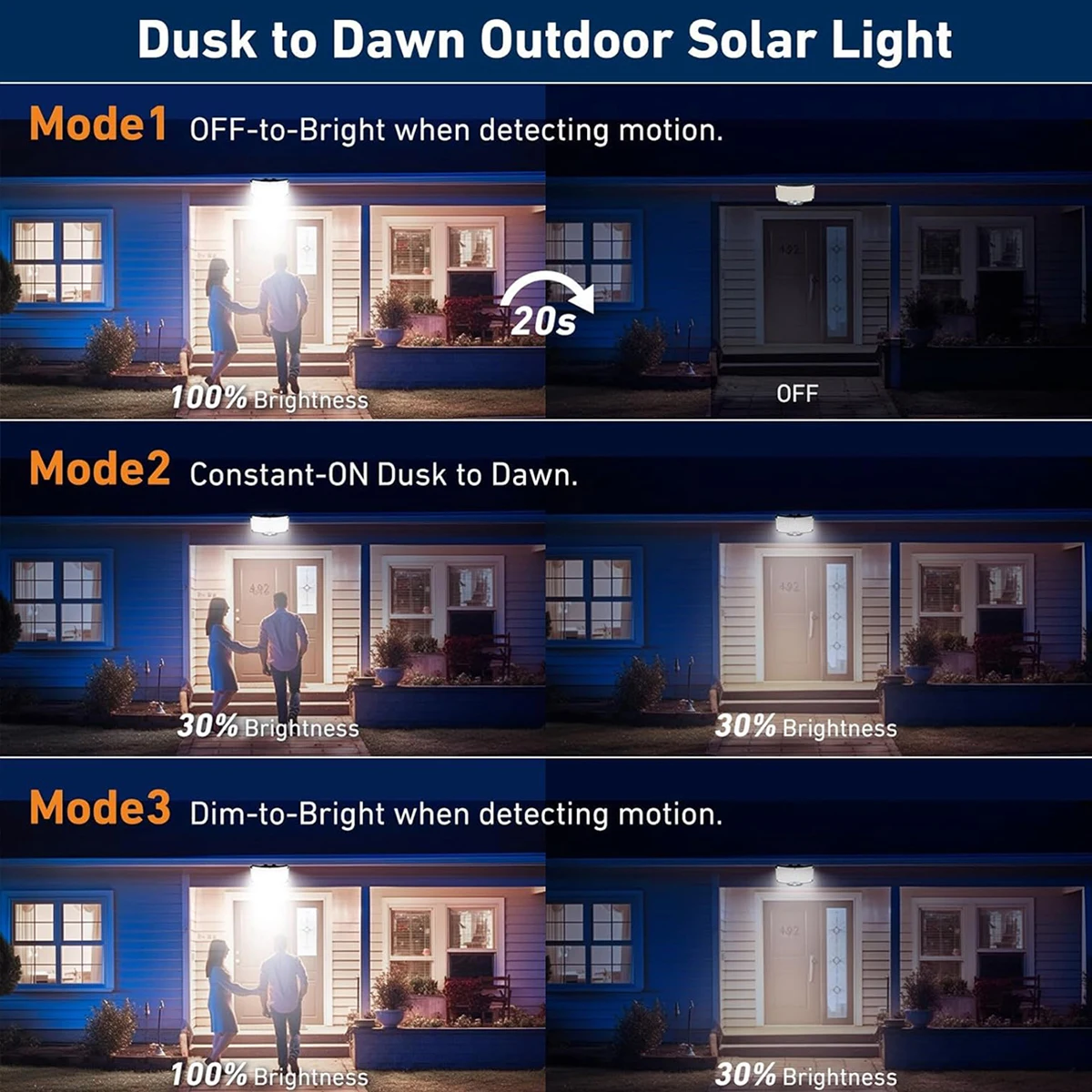 Luces solares para exteriores 234LED 3 modos luces de inundación con sensor de movimiento con control remoto IP65 luces solares de seguridad impermeables para exterior