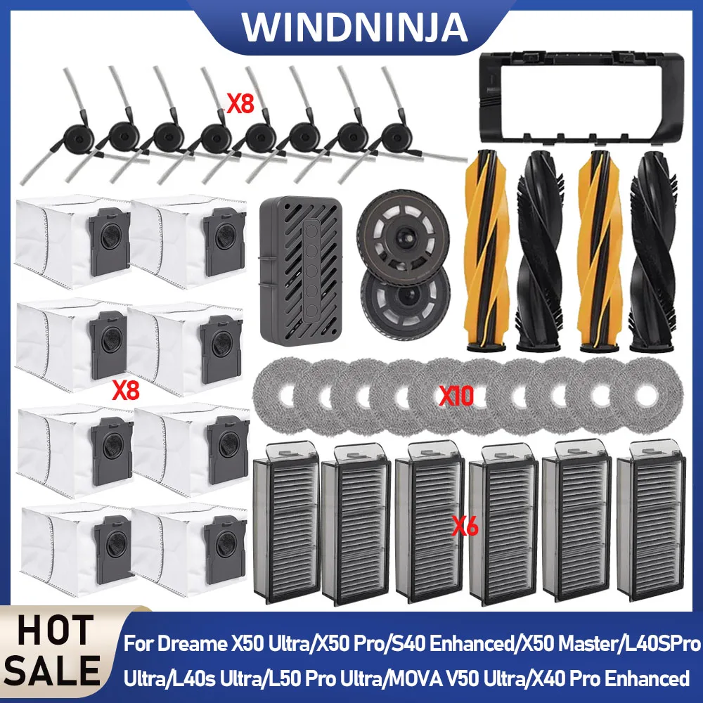 Paños de Limpieza, Bolsas para Polvo para Dreame X50 Pro/X50 Ultra/X50 Master/L40S Pro Ultra/L50 Pro Ultra/MOVA V50 Ultra, Cepillo Lateral Principal, Filtros
