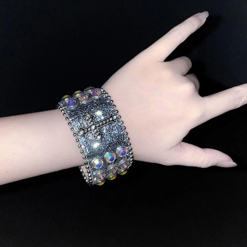 Joyería gótica de cuero, pulsera cruzada de cristal rojo, pulsera de calavera Retro Grunge para mujer, accesorios, dijes Punk coreanos