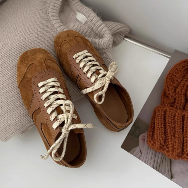 Zapatos Deportivos para Mujer, Estilo Retro Británico 2026, Zapatos de Entrenamiento de Cuero Genuino, Planos con Cordones, Zapatos Deportivos Casuales de Diseño Retro para Correr