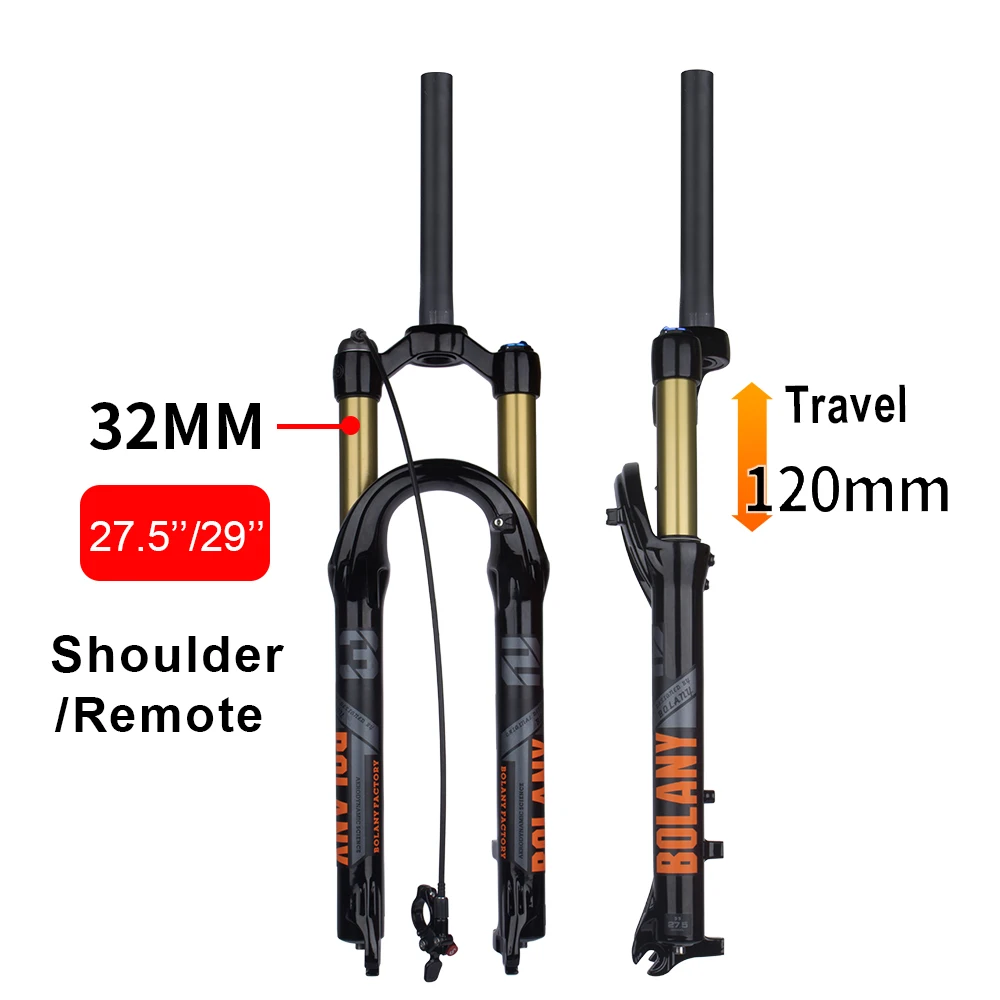 Bolany-horquilla delantera mejorada para bicicleta de montaña, horquilla de aire de 32mm, supensión de aire para bicicleta de montaña de 27,5/29 pulgadas, aleación de magnesio de viaje de 120mm