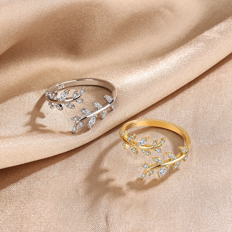 Anillo de Plata de Ley 925 con rama ajustable de oro y circonita para mujer, joyería fina para boda, ofertas al por mayor con