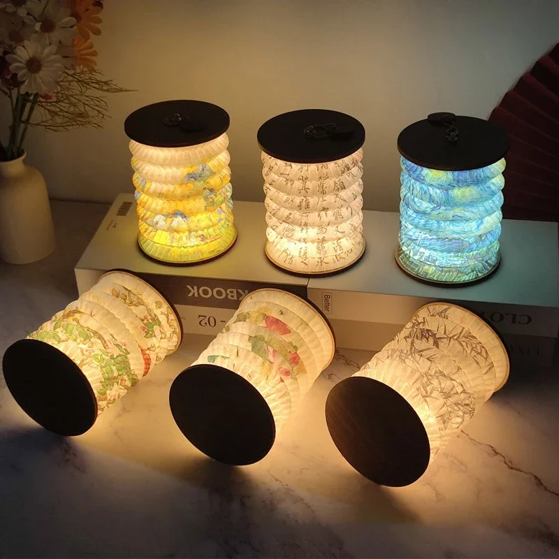 Lámpara de luz nocturna plegable portátil USB, regalo creativo para dormitorio, sala de estudio, linterna de estilo japonés, decoración de luz nocturna