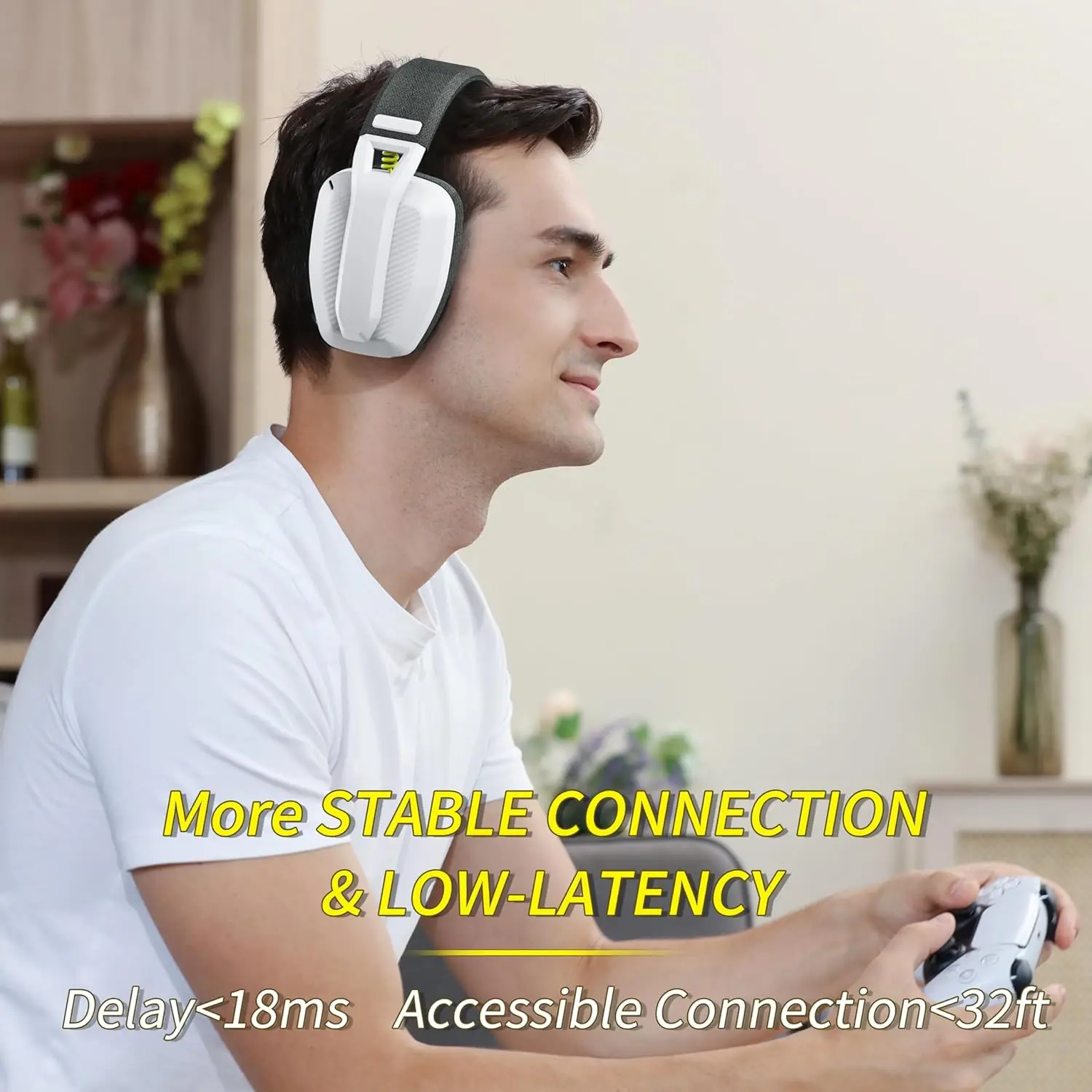 BINNUNE BW06 Auriculares inalámbricos para juegos de 2,4 GHz con micrófono para PS5, PS4, PC, Mac, Playstation, auriculares Bluetooth para juegos con micrófono