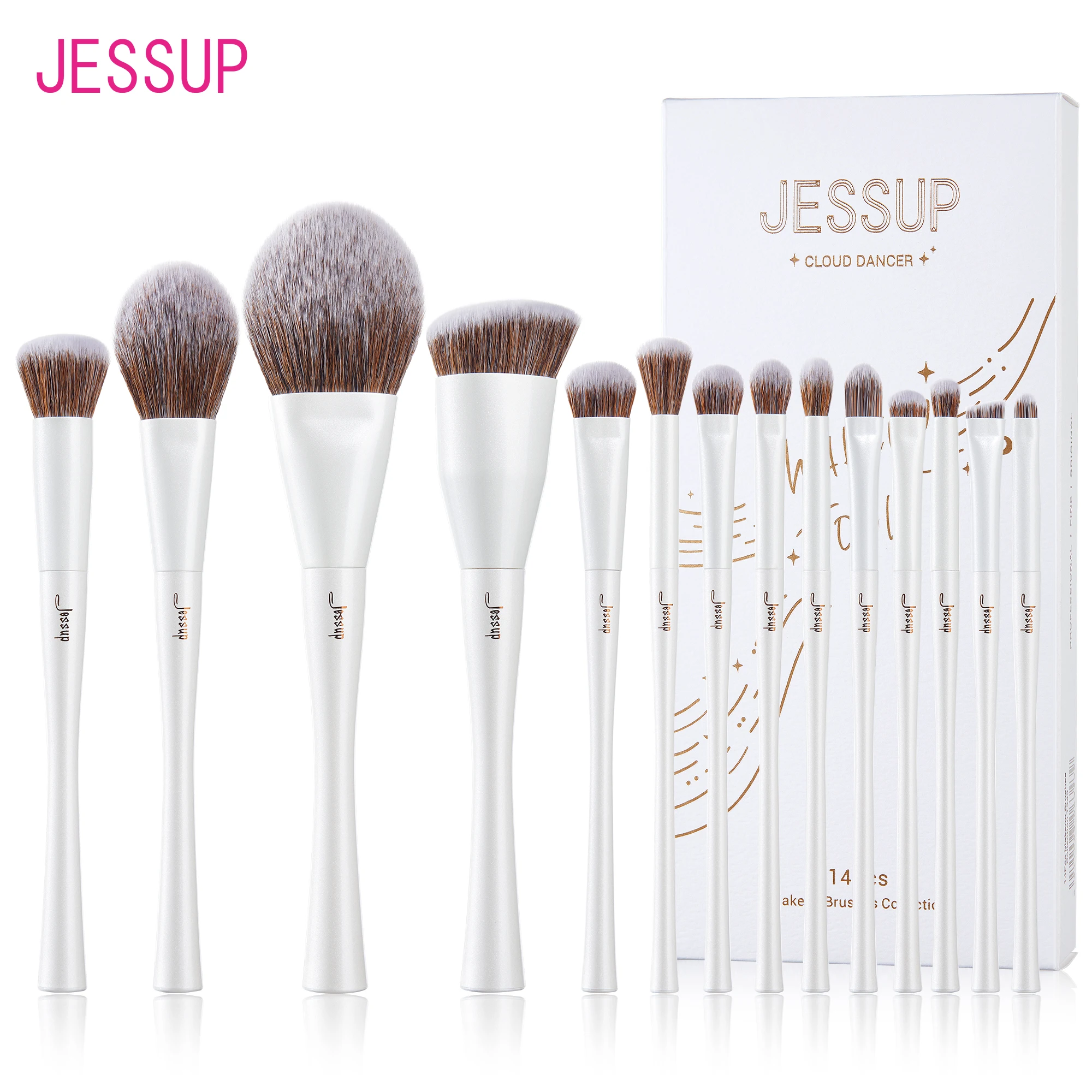 Jessup Juego de brochas de maquillaje, 4-14 brochas de maquillaje, base sintética premium, corrector en polvo, sombra de ojos, brocha para mezclar T343