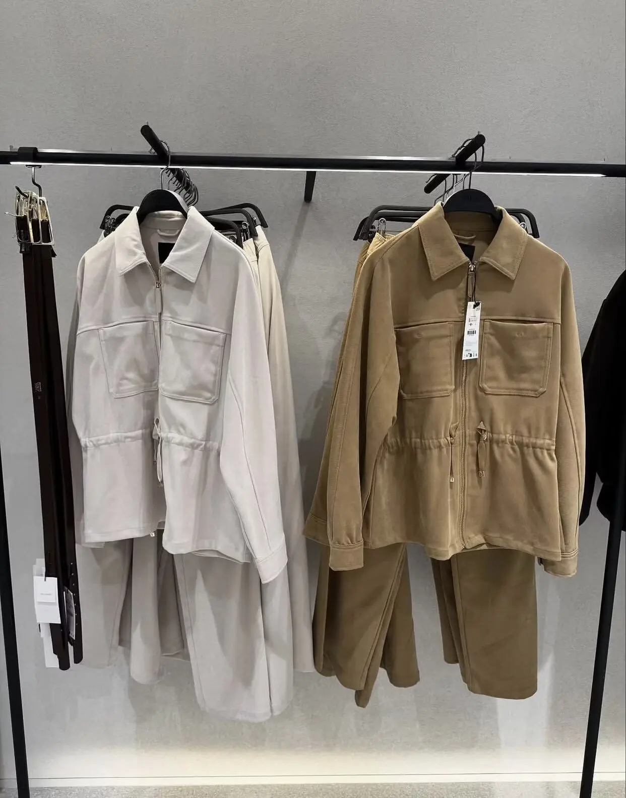 HH, pantalones informales para mujer, trajes de manga larga, cazadora con cremallera sólida + Pantalones con cordón, moda de otoño, ropa de Safari, conjunto caqui
