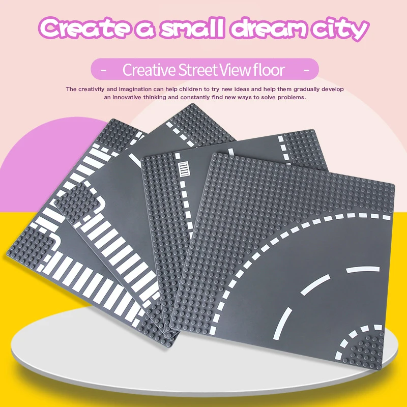 Placa Base Clásica para Bloques de Construcción, Figuras de Tráfico y Carreteras con Vista a la Ciudad, Ladrillos de Construcción, Puntos, Placas Base de Plástico, Accesorios