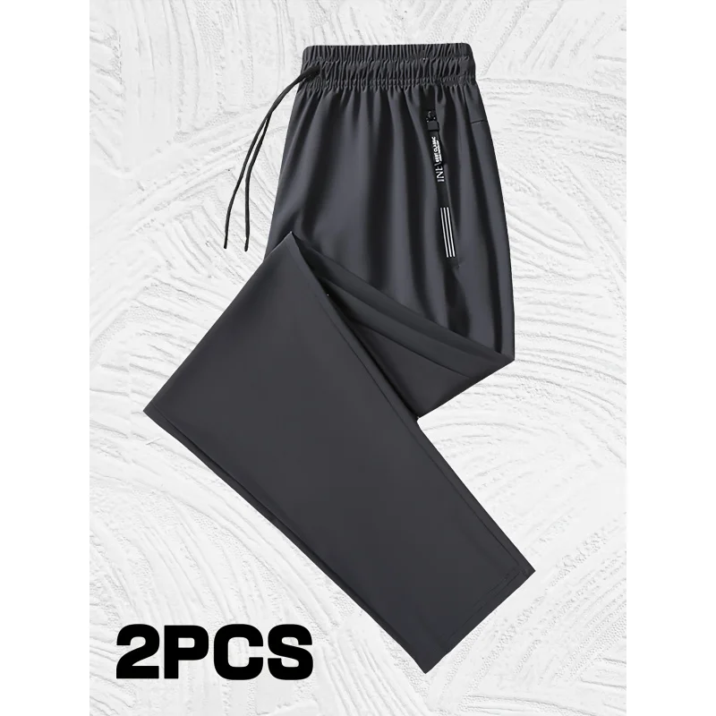 2 Piezas de Pantalones Deportivos Transpirables de Secado Rápido para Hombre, Tela Elástica de Nailon y Spandex, Pantalones Rectos para Gimnasio y Running