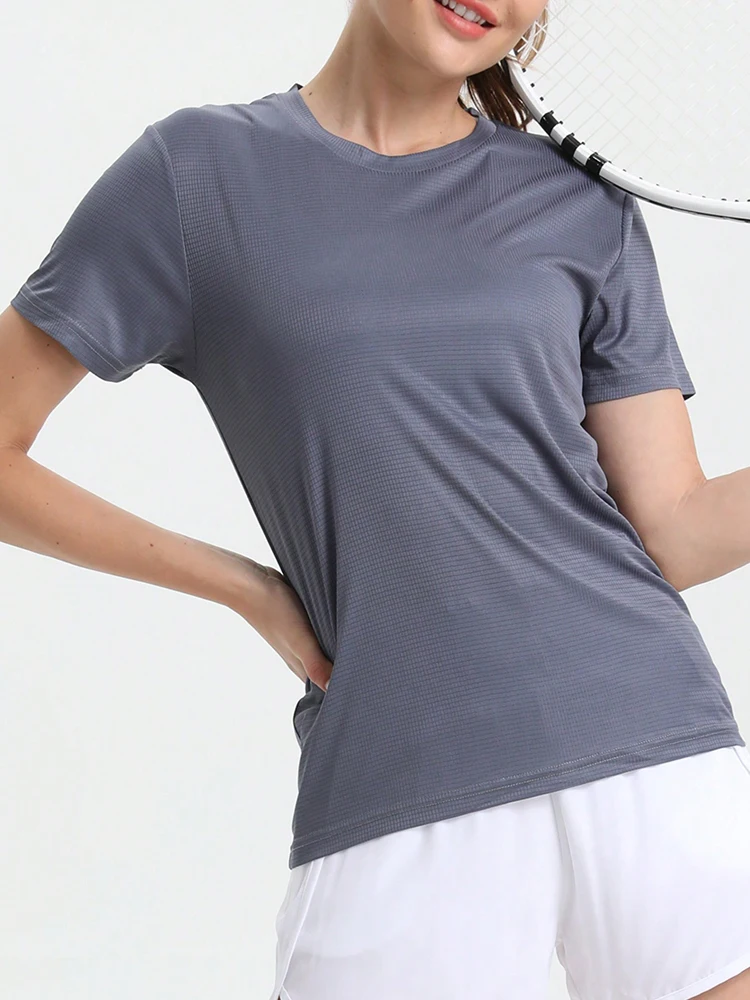 Camiseta deportiva ultraligera de secado rápido de Color sólido para mujer, ligera y transpirable, camiseta de compresión para gimnasio para correr