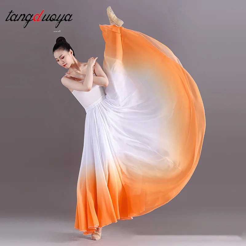 Falda de Danza Clásica para Mujer de 360/540/720 Grados, Traje de Práctica, Gasa Degradada, Chifón Elegante, Vestido de Media Pierna para Actuación
