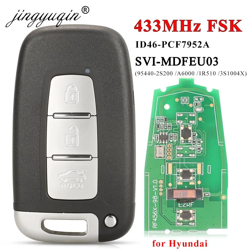 Jingyuqin-llave inteligente remota para coche, llave de 433Mhz para HYUNDAI Tucson IX35 Accent Veloster Sonata Solaris SantaFe Verna I45 I30 SVI-MDFEU03