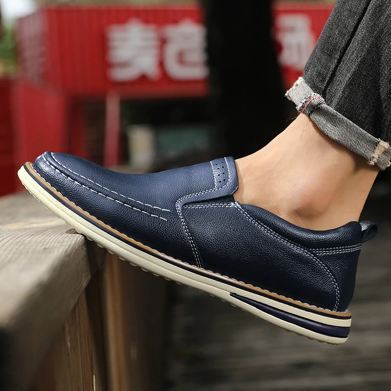 Zapatos informales de alta calidad para hombre, zapatos de cuero genuino para hombre, zapatos planos cómodos para conducir, mocasines para hombre al aire libre, talla grande 38-46