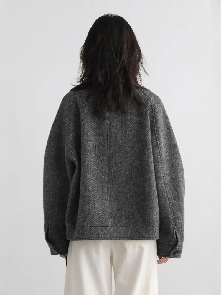 CHIC VEN-abrigo corto de lana para mujer, chaqueta con textura de sarga de un solo pecho, prendas de vestir Retro para mujer, Otoño Invierno 2025