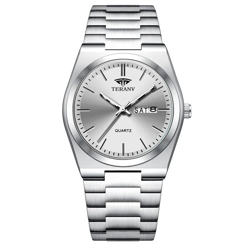 Reloj para hombre, reloj delgado de cuarzo de moda con calendario de acero inoxidable