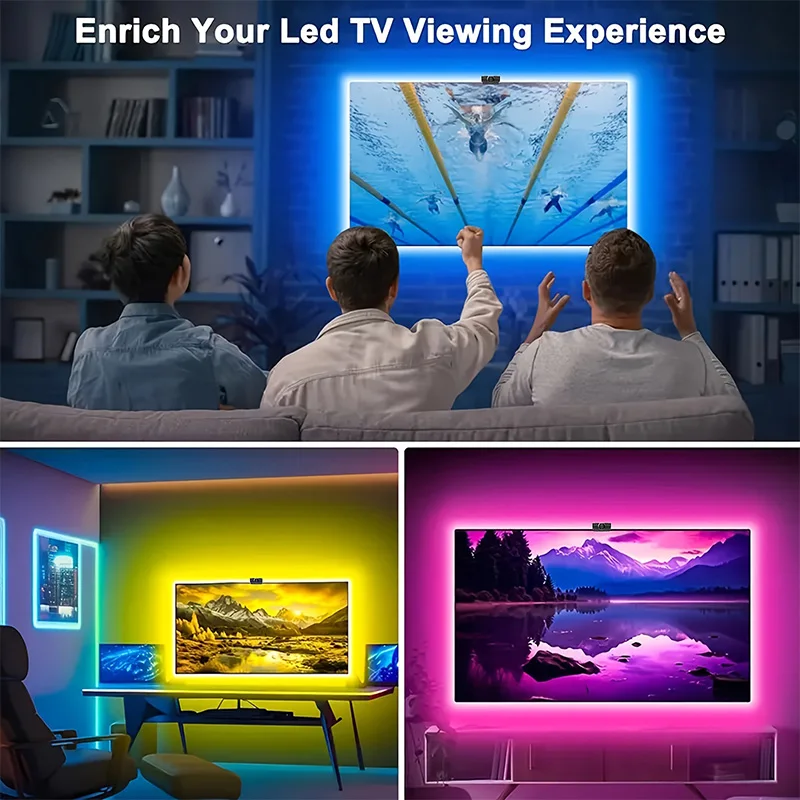 Tira de Luces LED RGBIC para TV con Control por Aplicación, Sincronización Musical, Luces Inteligentes para Sala de Juegos, Iluminación Ambiental de 55-75 Pulgadas
