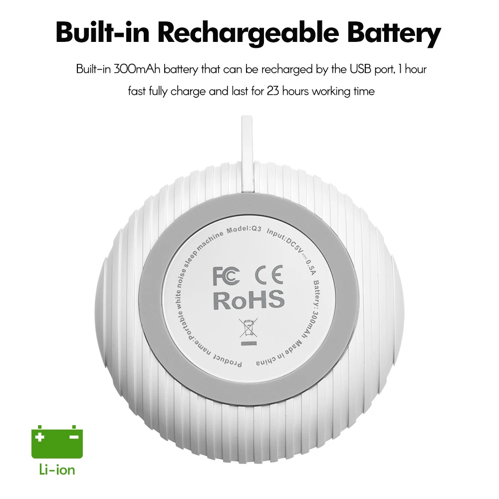 Máquina de ruido blanco, 10/12 sonidos, máquina portátil recargable por USB para dormir, para bebés, adultos y ancianos, temporizador, volumen para dormir y relajación
