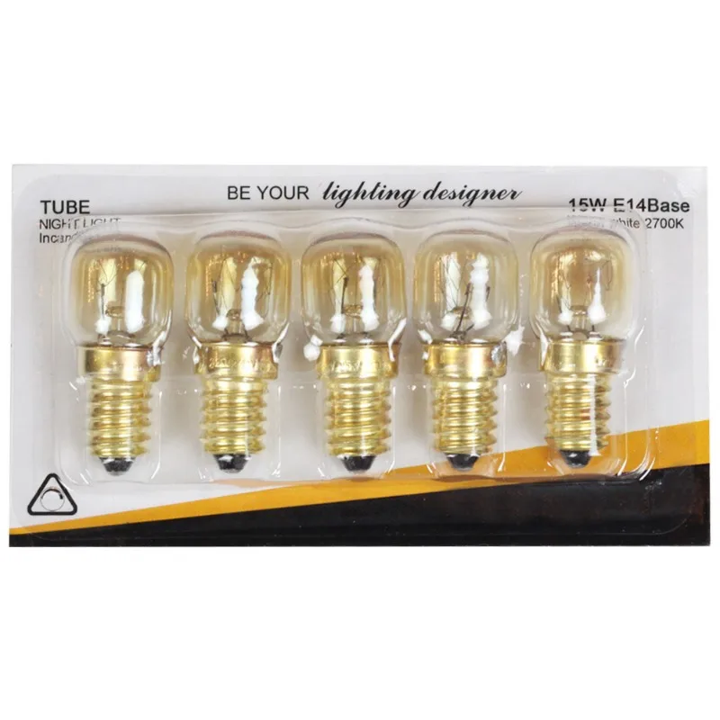 5 uds 220V E14 300 grados resistente a altas temperaturas bombilla para horno microondas bombilla de iluminación para cocina 15W 25W oro plata