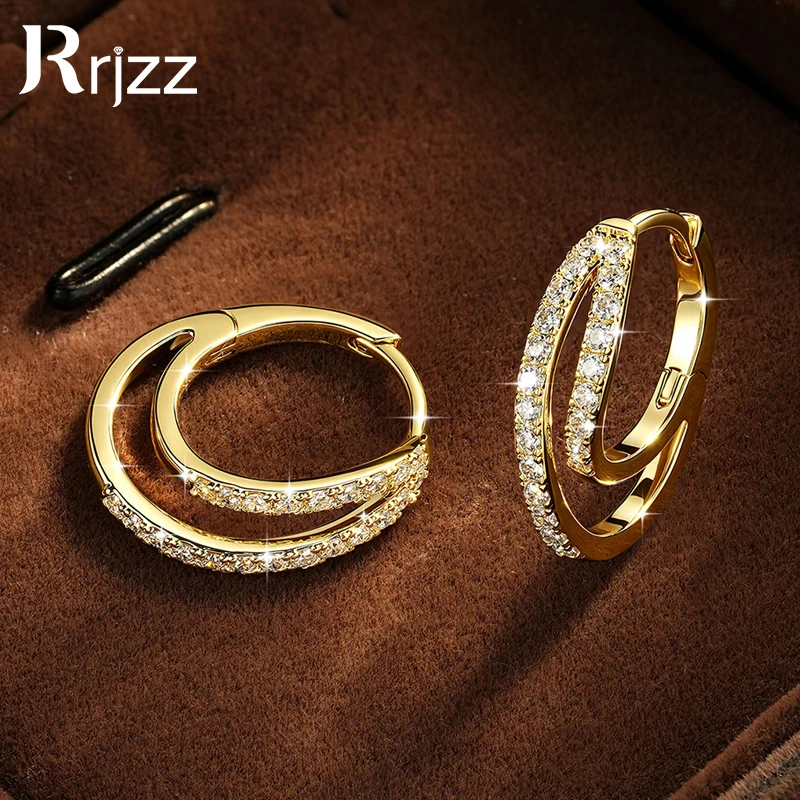 Pendientes de Aro Rrjzz con Diamantes de Laboratorio Color D, Pendientes de Aro de Moissanita de Doble Capa con Diseño Cruzado para Mujer, Regalos de Joyería