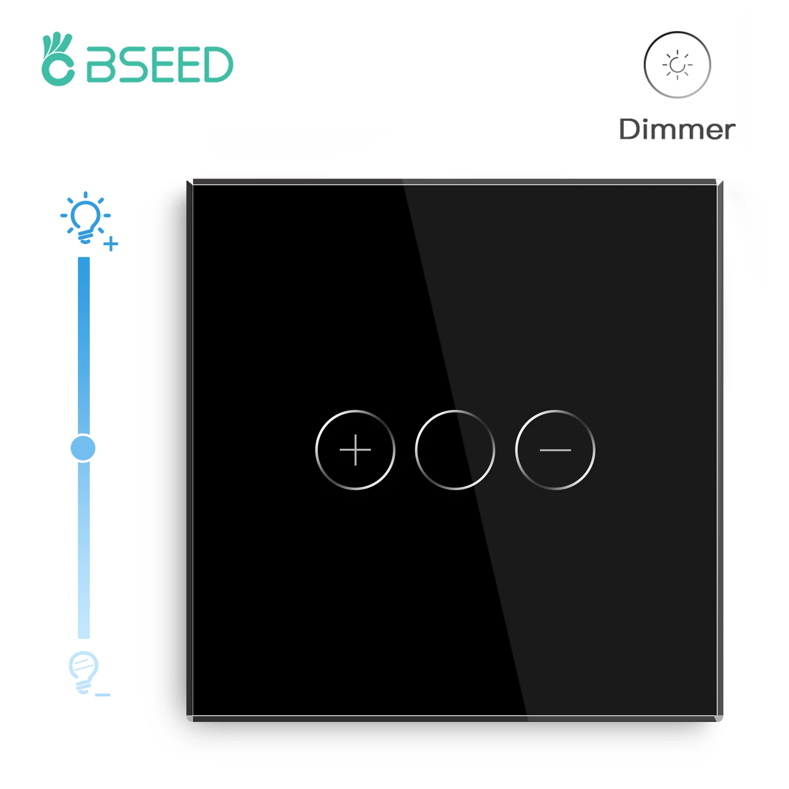 Bseed-interruptor atenuador con Sensor táctil estándar de la UE, 1 unidad, 1 vía, Panel de clase de cristal, Led regulable, atenuador blanco y negro con adaptador