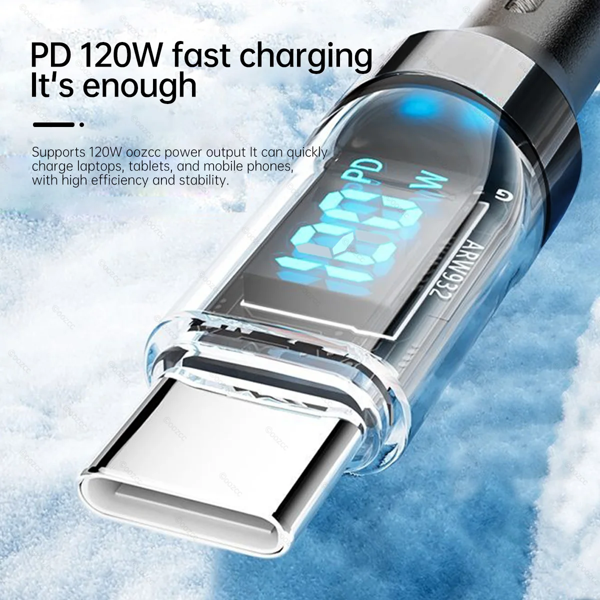 OOZCC Cable de pantalla LCD de vatios, transferencia de datos de cable USB tipo C de carga súper rápida máxima de 120 W, USB A a Lightning para IPhone14 Pro
