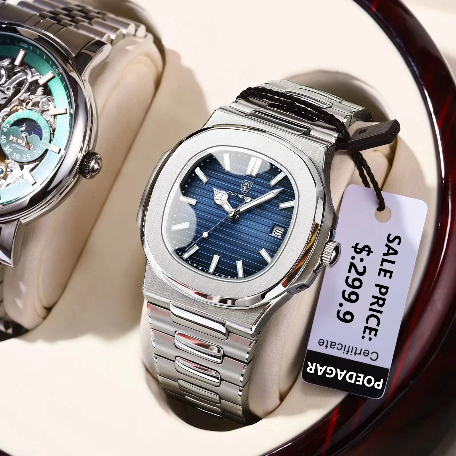 Reloj de pulsera POEDAGAR cuadrado de lujo para hombre, resistente al agua, fecha luminosa, reloj masculino de acero inoxidable, relojes de cuarzo deportivos de negocios para hombre