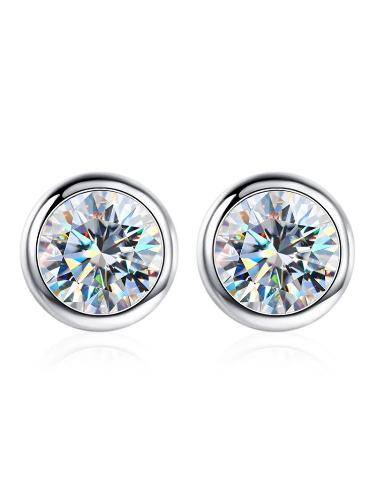 Pendientes de Diamante Moissanita Real de 0.5-1ct, Redondos y de Lujo para Mujer, Plata de Ley 925, Pendientes de Boda, Joyería Fina, Regalos