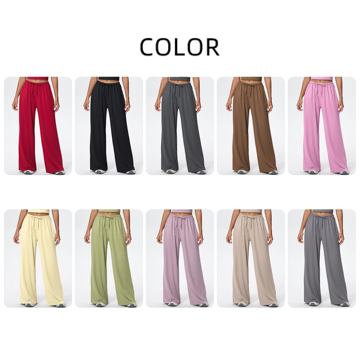 Pantalones de tubo de Yoga sueltos transpirables de Color sólido levantando glúteos deportes pantalones de pierna ancha de secado rápido con bolsillos pantalones de Yoga para gimnasio