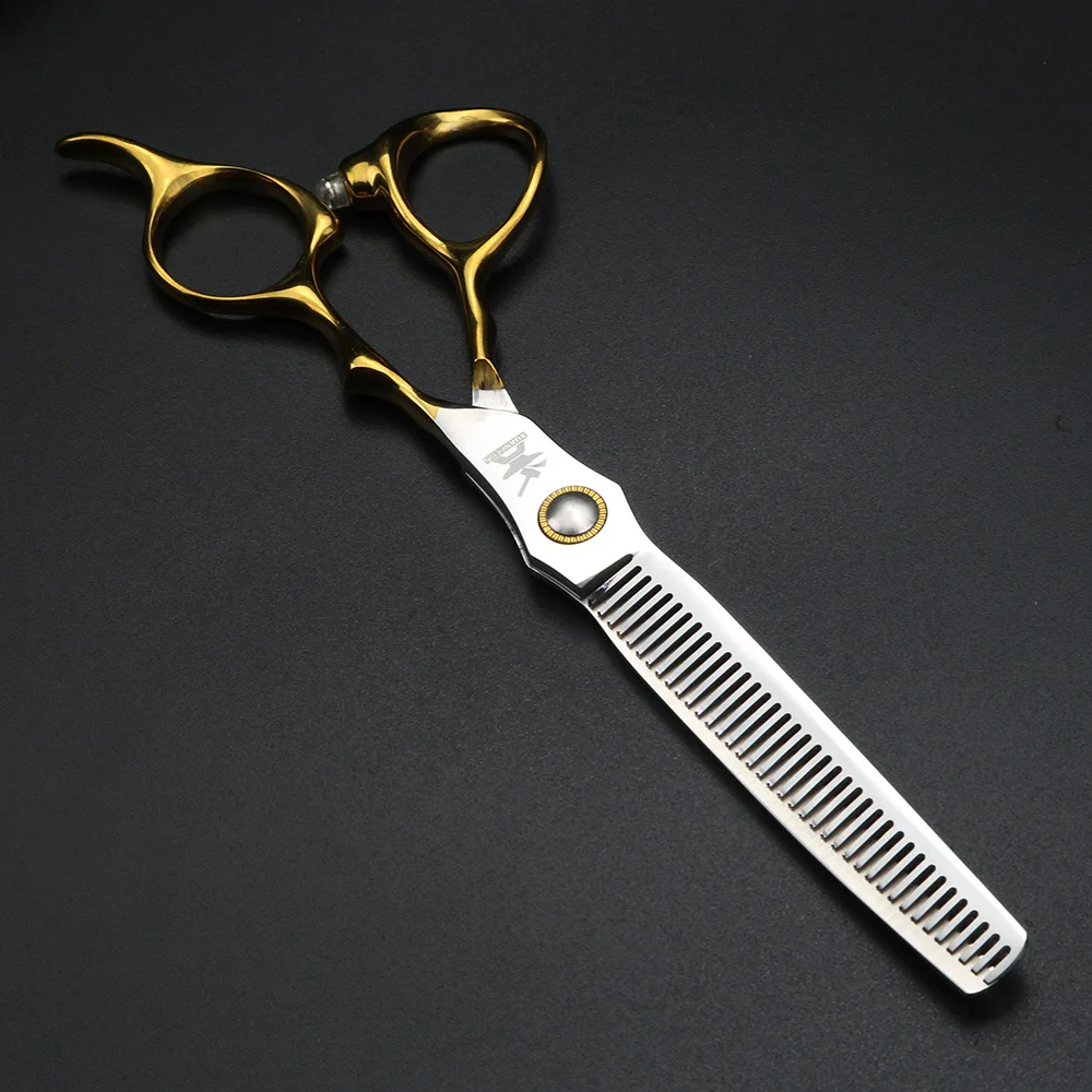 XUANFENG Tijeras profesionales para el cabello con mango dorado, tijeras de corte y tijeras de adelgazamiento de acero de 6,5 "440C,