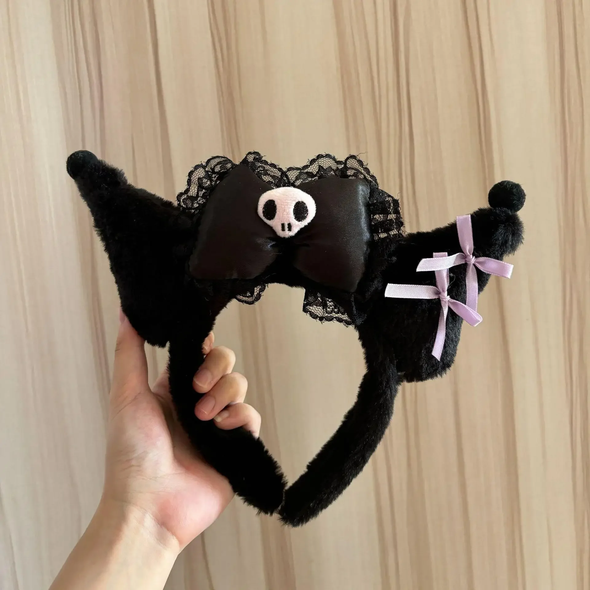 Diadema de Peluche de Hello Kitty, Melody y Kuromi, con Lazo Rosa y Negro, para Cosplay, Halloween, Disfraces y Regalos