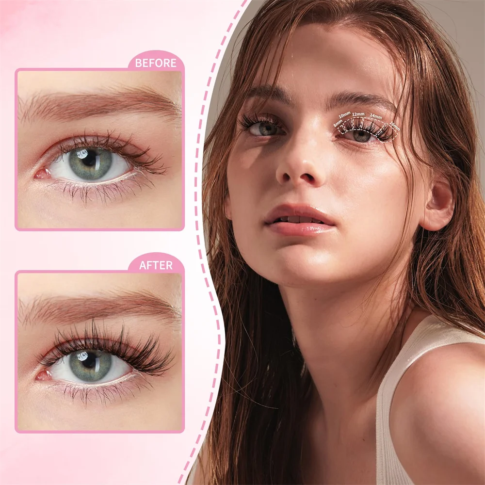 uCoolMe Lashes - Kit de Pestañas 3D ViVi Naturales en Racimo, Duraderas, Resistentes al Agua, Súper Suaves, Ligeras y Esponjosas, Extensiones de Pestañas Postizas DIY