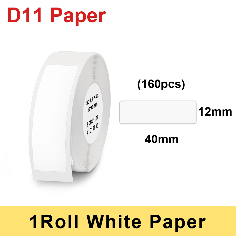 Niimbot-rollo de papel adhesivo para etiquetas, rollos de varios tamaños de Color blanco, D11, D101, D110, H1, 1 unidad
