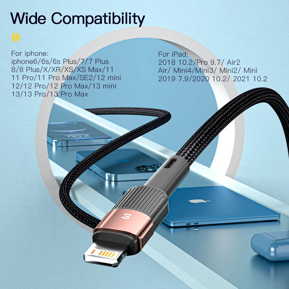 Cable USB Essager para Iphone14 13 12 11 Pro Max Xs Xr X SE 8 7 6 Plus línea de datos de teléfono móvil de carga rápida para Cable cargador de Ipad
