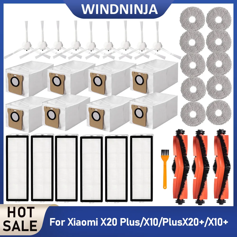 Repuestos para Robot Aspiradora Xiaomi X10+/X20+X10 Plus/X20 Plus: Cepillo Lateral Principal, Filtro HEPA, Paños de Limpieza, Bolsas para Polvo