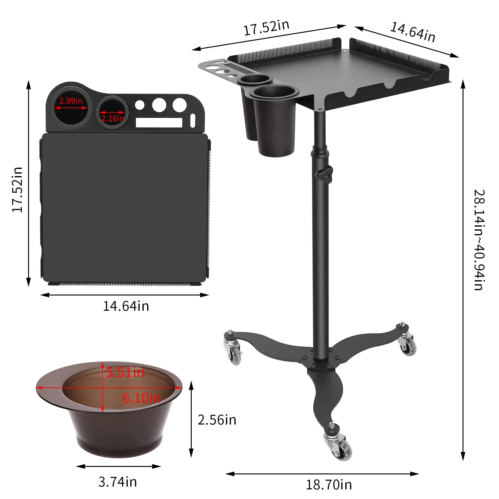 Bandeja de Metal para peluquería, carro rodante para peluquería, multifunción, con soporte y separador, herramientas de estilismo