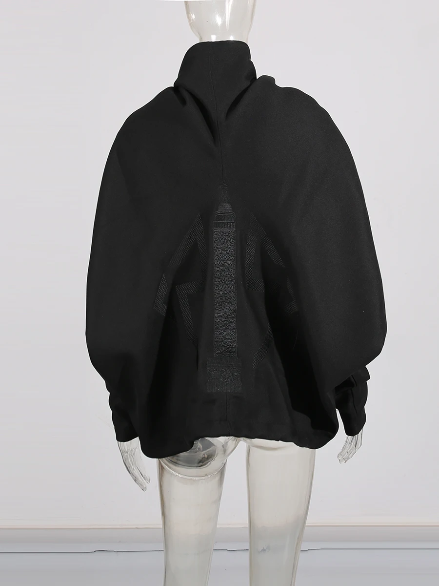 TWOTWINSTYLE, chaquetas de moda holgadas con cremallera empalmada para mujer, solapa de manga larga, chaqueta informal con cordones de retazos para mujer, nueva