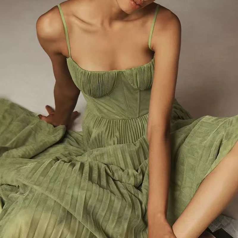 Vestido de dama de honor con espalda descubierta y hueco para mujer, vestido largo plisado liso de calle alta, Tops de tubo lisos elegantes para mujer