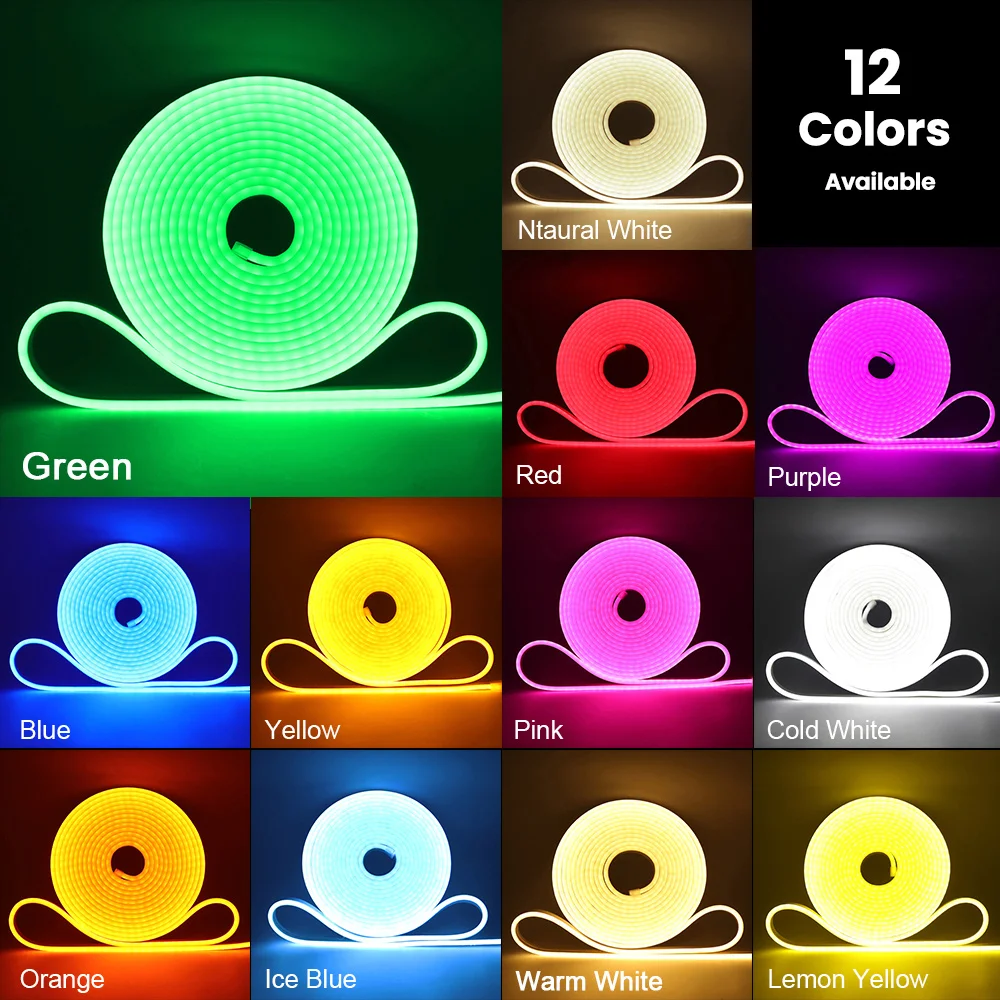 Tira de luces LED de neón de 12V y 24V CC, letrero de neón, luces de cuerda de silicona impermeables, lámpara Flexible para decoración del hogar con cable de 2 pines, 9 colores