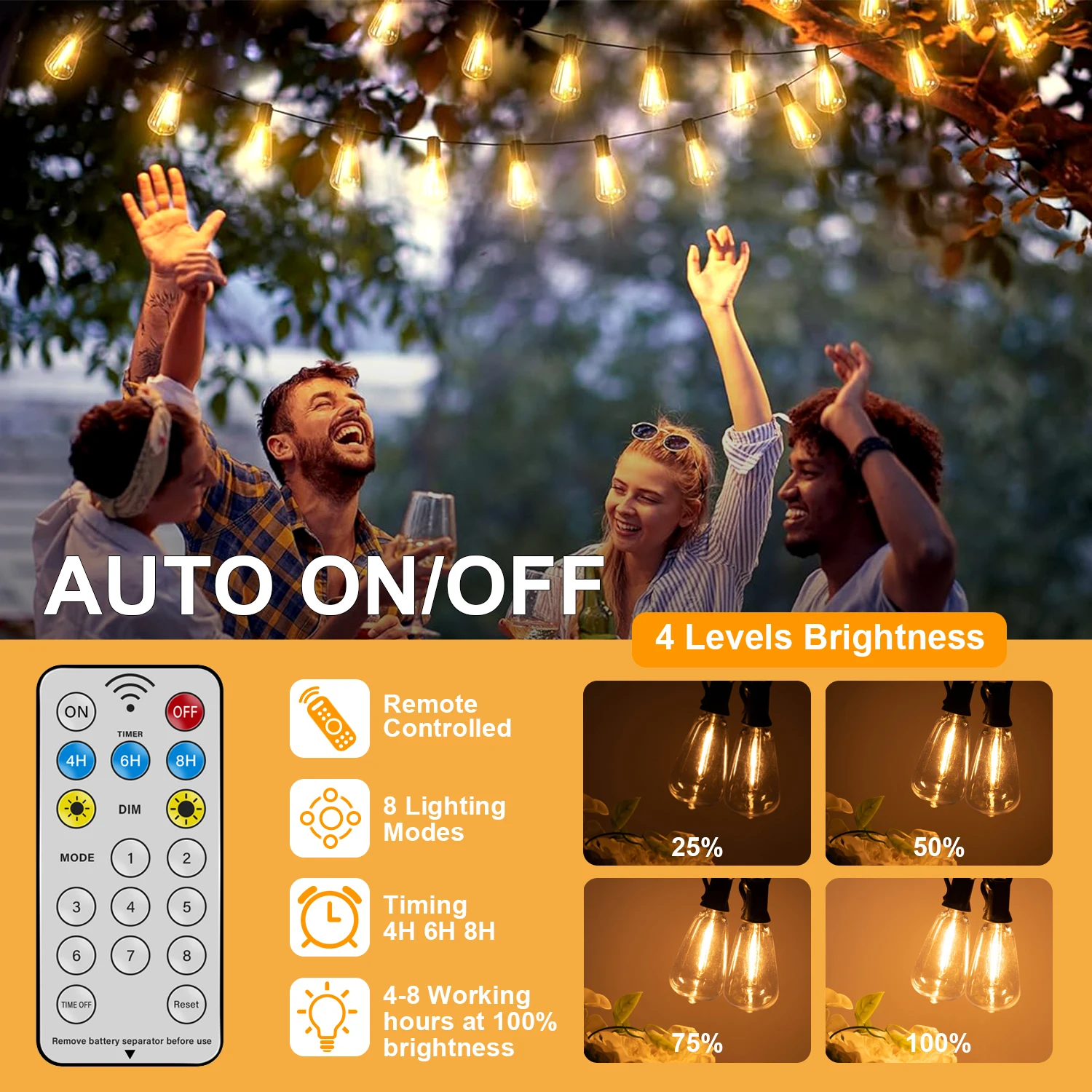 Guirnalda de luces LED con forma de globo Solar, luz de Patio G40, cargador USB, 8 modos de luz, Control remoto, luz colgante Solar resistente a la intemperie para jardín