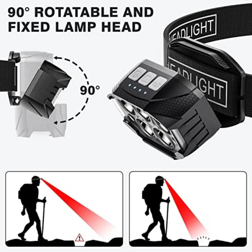 Linterna frontal Led recargable de 1200 lúmenes con Sensor de movimiento, linternas de cabeza impermeables para acampar al aire libre, lámpara de cabeza para pesca